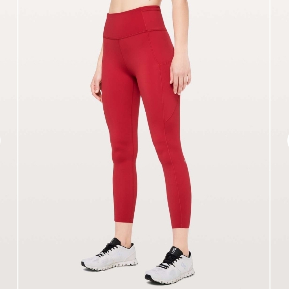 Lululemon Fast & Free 7/8 Leggings Dark Red Size 4 Activewear Running Gym